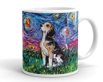 Beagle Night Coffee Mug Dog Lover Starry Night Art by Aja ceramic cup