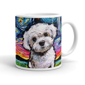 Maltipoo Dog Coffee Mug, Starry Night Art, Ceramic Cup