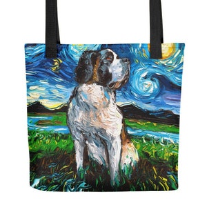 Saint Bernard Dog Starry Night Tote bag handbag artwork by Aja dog lover gift 15x15 inches printed both sides