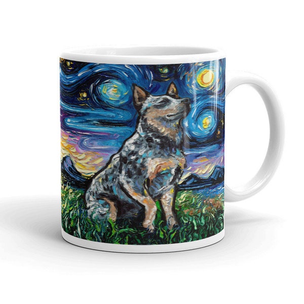 Blue Heeler Night Coffee Mug Dog Lover Starry Night Art by Aja ceramic cup Australian Cattle Dog