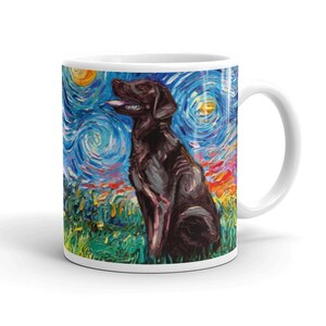Chocolate Labrador Night Coffee Mug Dog Lover Starry Night Art by Aja ceramic cup Brown Lab