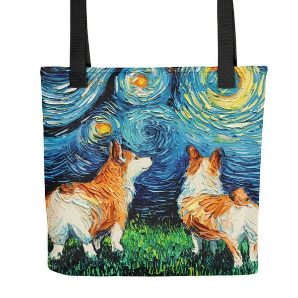 Corgi Dog Starry Night Tote bag handbag artwork by Aja