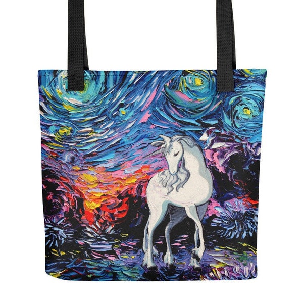 Tote Bag - Starry Night Unicorn handbag Regret artwork by Aja fantasy artwork handbag purse overnight shopping bag