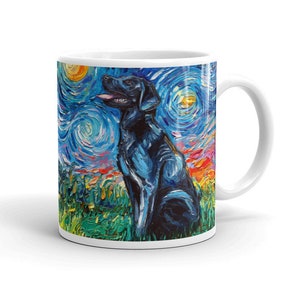 Black Labrador Night Coffee Mug Dog Lover Starry Night Art by Aja ceramic cup