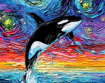 van Gogh Never Saw Alaska, Orca Art CANVAS print, Killer whale wall decor by Aja, choose your size