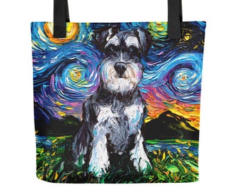 Schnauzer Dog Starry Night Tote bag handbag artwork by Aja dog lover gift purse gym bag overnight bag