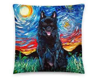 Schipperke Dog Lover Starry Night Basic Throw Pillow printed both sides Art by Aja 16x16 or 20x20 inches stuffed
