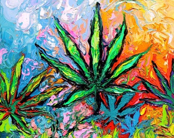 Pot Leaf Art Print Marijuana Cannabis Psychedelic Artwork Free