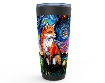 Red Fox Vulpine Starry Night Viking Tumbler Insulated Stainless Steel Drinkware Art By Aja Travel Mug Animal Artwork