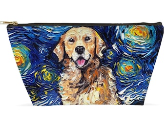 Golden Retriever Dog Starry Night Art Accessory Pouch With T-Bottom Stand Up Travel / Makeup Bag Choose Size