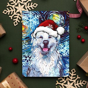 Great Pyrenees in Santa Hat Starry Night Greeting Cards Dog Lover Stationary Folded with Envelopes Dog Mom Holiday Christmas Card
