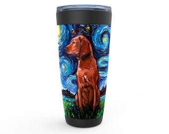 Travel Mug Viking Tumbler Redbone Coonhound Starry Night Dog Insulated Stainless Steel Drinkware Art By Aja Pet Owner Gift