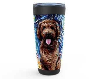 Brown Goldendoodle Starry Night Dog Viking Tumbler Insulated Stainless Steel Drinkware Art By Aja Labradoodle Travel Mug