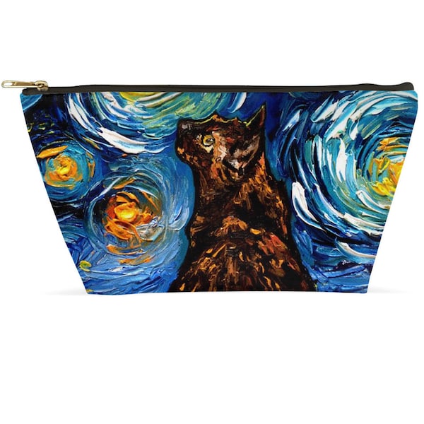 Tortoiseshell Cat Starry Night Art Tortie Animal Accessory Pouch With T-Bottom Stand Up Travel / Makeup Bag Choose Size cosmetic pouch