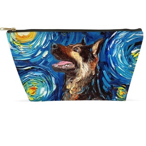 German Shepherd Dog Starry Night Art Accessory Pouch With TBottom Stand Up Travel / Makeup Bag Choose Size