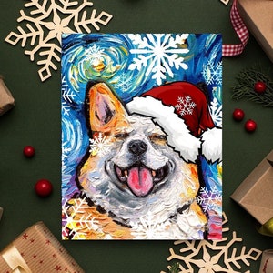 Christmas Cards - Smiling Pembroke Welsh Corgi Santa Starry Night Folded Greeting Cards 4.25x5.5 Inches With Envelopes Holiday Stationary