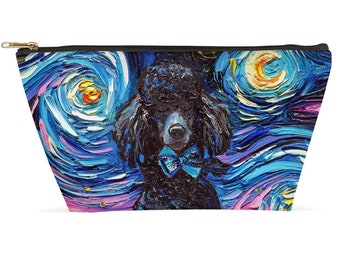 Black Standard Poodle Dog Starry Night Art Accessory Pouch With T-Bottom Stand Up Travel / Makeup Bag Choose Size Cosmetic Bag Gift