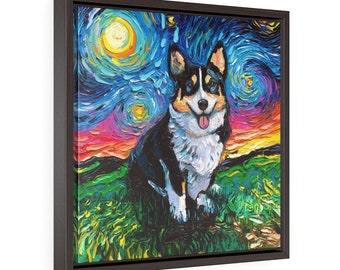 Boston Terrier Sunflowers Wall Art Print Dog Starry Night van Gogh Decor by Aja
