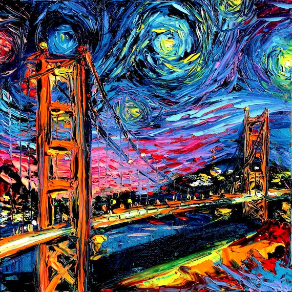 Van Gogh Never Saw Golden Gate Bridge Starry Night Stretched 
