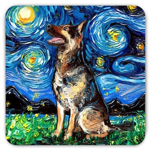 Magnet - German Shepherd Starry Night Dog Art Animal Refrigerator Magnet 3x3 Or 4x6 Inch Sizes Choose