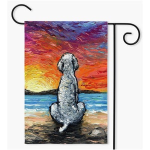 Beach Days - White Poodle Yard Flags Double Sided Printing Art By Aja Outdoor Decor Coastal Ocean Lawn Garden Decoration