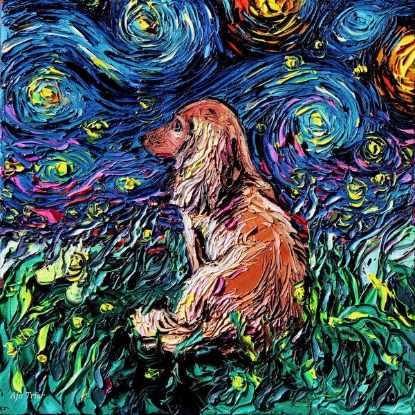 Dachshund Starry Night dog Art CANVAS print by Aja choose size canine cute pup wall decor artwork home