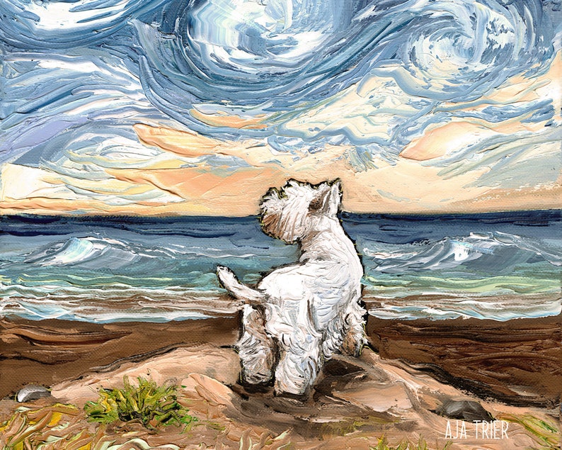 West Highland Terrier Beach Art Print Impressionist Dog Westie Wall Art ...