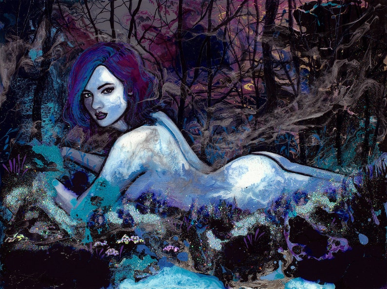 Pop Surreal Nude print dark art by Aja Smoke On The Water 9x12 and 18x24 inches choose your size image 1