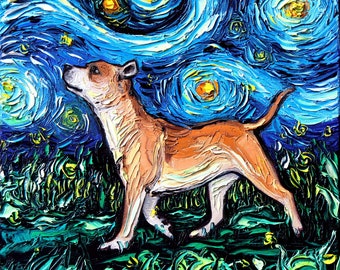 Staffordshire Bulldog Starry Night dog Art CANVAS print by Aja, canine puppy, k9, choose size