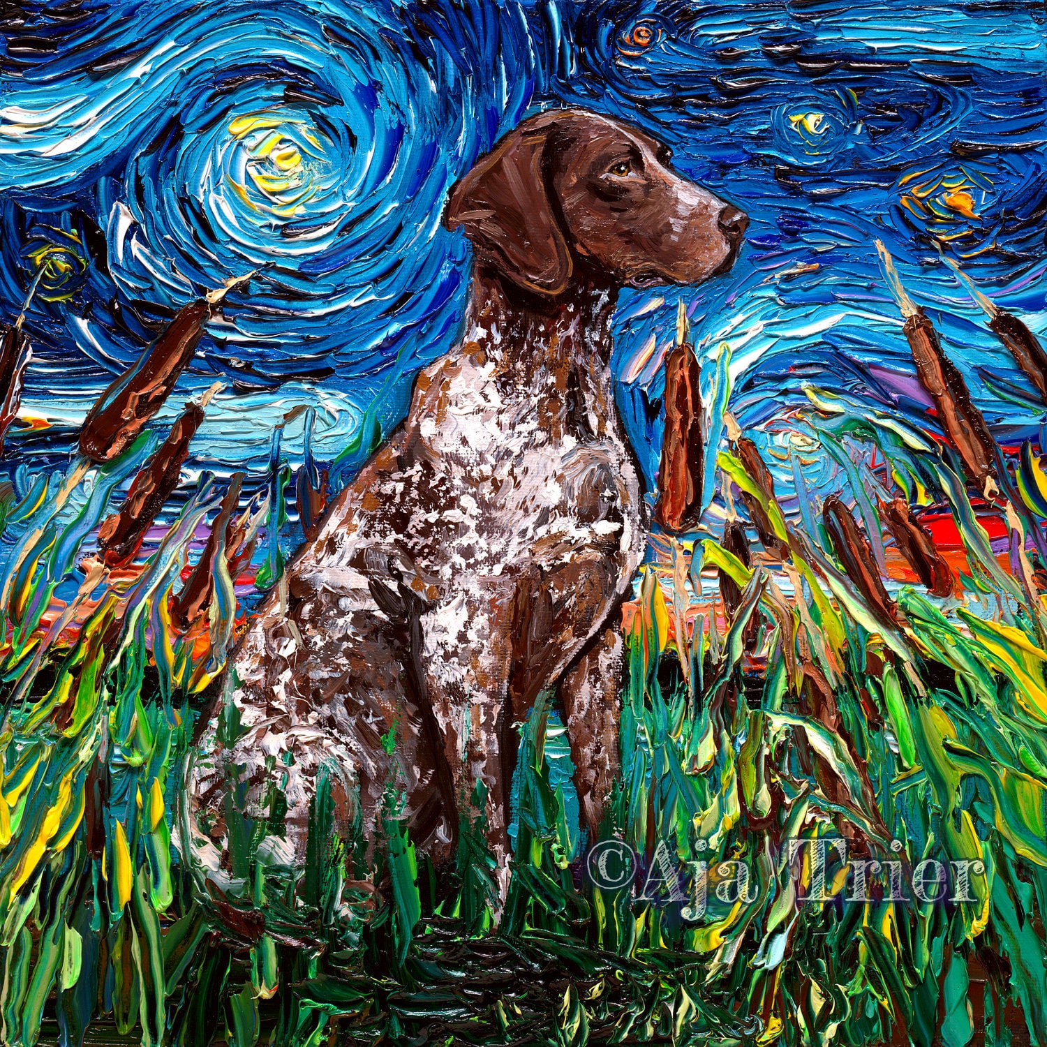German Shorthaired Pointer dog Art CANVAS print Starry Night Etsy