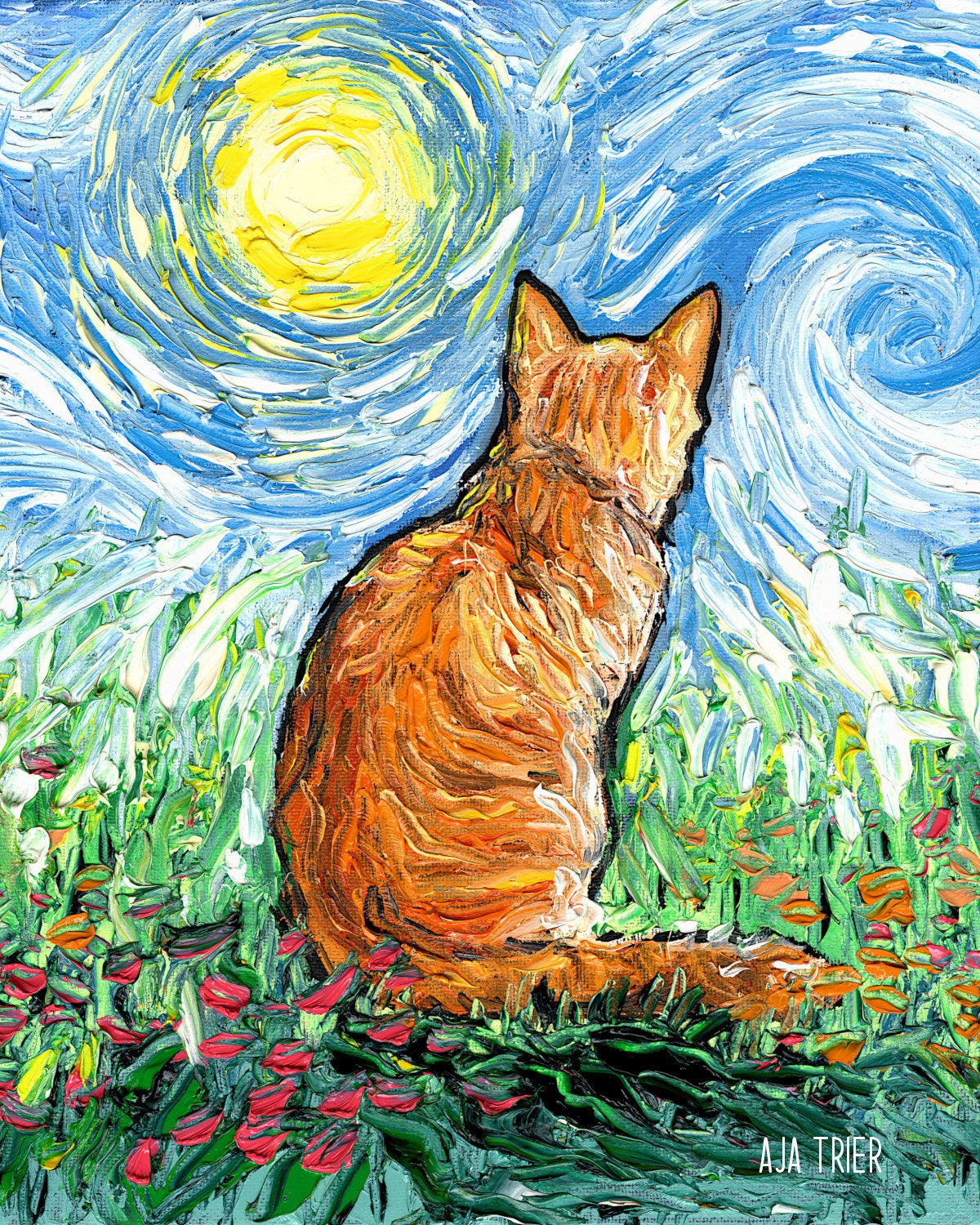 Orange Tabby Cat Impressionist Spring Morning Art Print Picture by