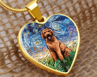 Goldendoodle Halsband: Stjärnklar nattkonst, Graverat hjärthänge