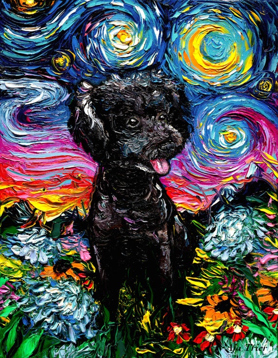Black Poodle Starry Night Canvas Art Print Wall Decor - Etsy Poodle Dog Starry Night Van Gogh Wall Art Painting main image 0