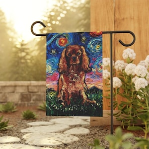 House Flag Ruby Cavalier King Charles Spaniel Starry Night Yard Flags Double Sided Printing Art By Aja Outdoor Decor Lawn Garden Decoration