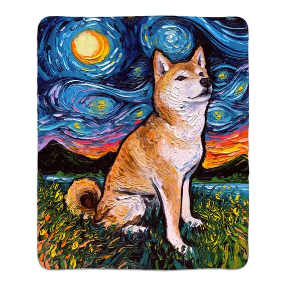 Fleece Sherpa Blanket Shiba Inu Forward Seated Starry Night Dog 60x50 Inch Comfy Warm Throw Blanket Housewares Home Goods Decor Art by Aja Etsy