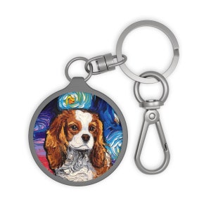 Keychain - Blenheim Cavalier King Charles Spaniel Portrait Starry Night Dog Key Chain Keyring tag School Bag Charm Art by Aja