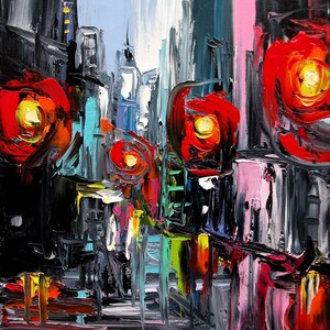 Faces of the City CXIX 11x14 abstract cityscape original oil painting by Aja image 1