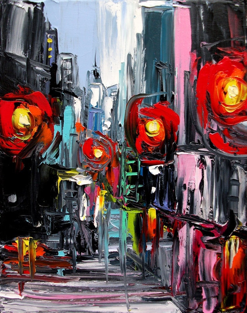 Faces of the City CXIX 11x14 abstract cityscape original oil painting by Aja image 1