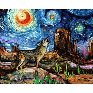 Puzzle - Southwestern Starry Night Coyote In Desert 252 Or 500 Piece Puzzles in Gift Box Art By Aja Board Game Free US Shipping
