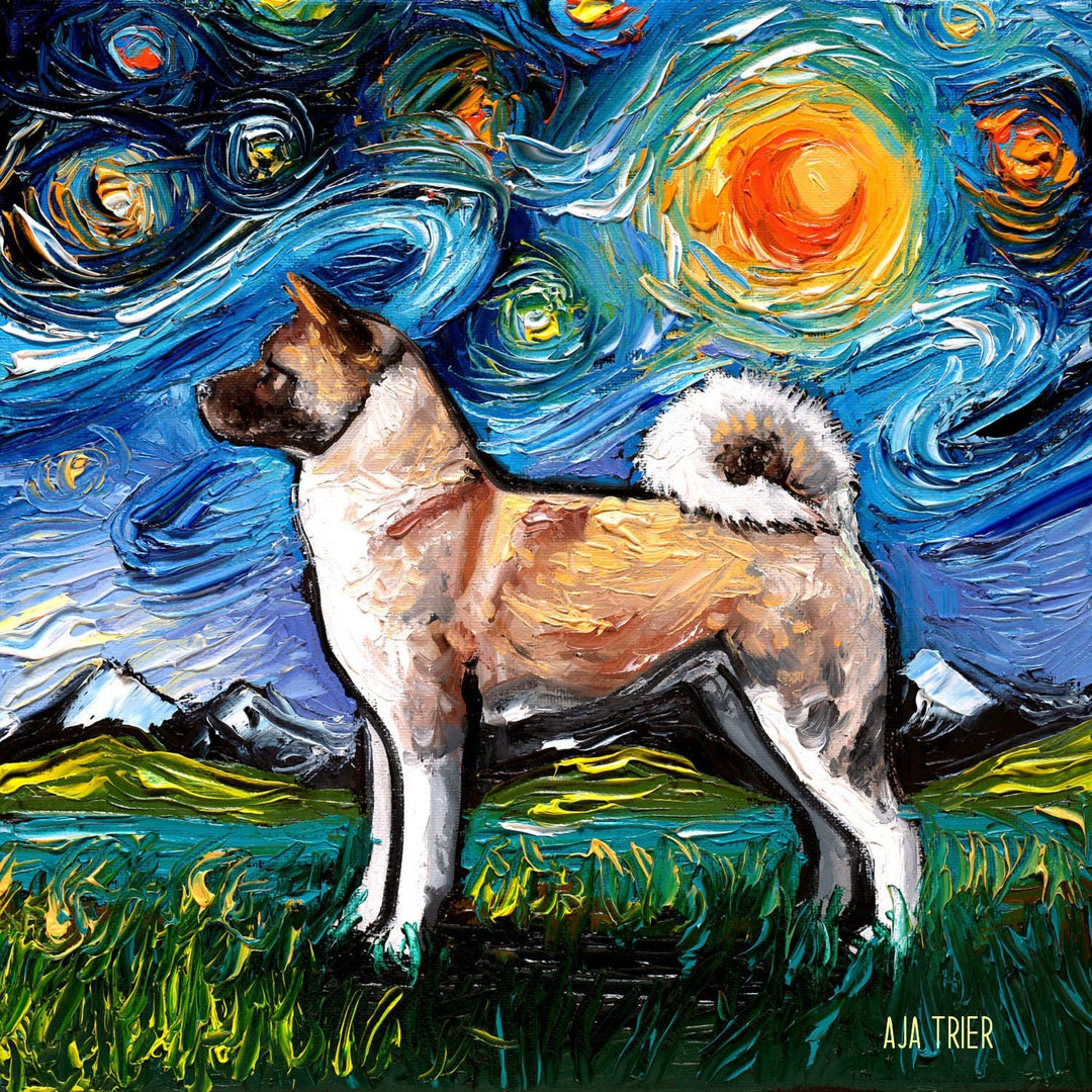 Akita Inu Art Starry Night Art Print Dog Lover Gift Cute Art by