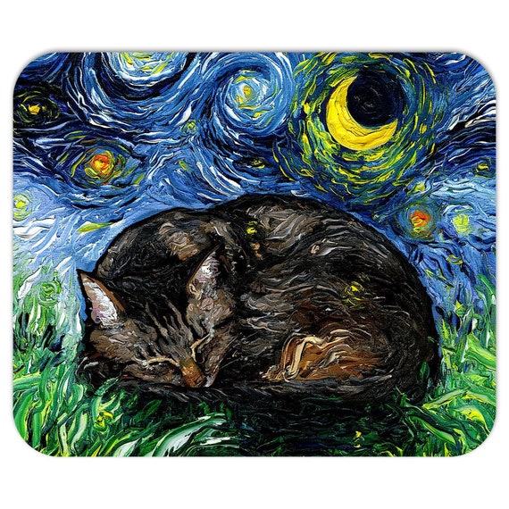 Brown Tabby Cat Mousepad Starry Night Office Decor Cat Lover Gift Ideas Cute Tabby Kitten Desk Mat Work From Home Pet Mom Mouse Pad New Job