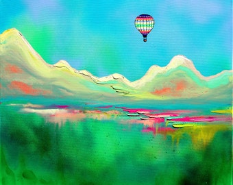The Great Beyond - landscape print of hot air balloon art by Aja 8x10 or 16x20 inches choose size