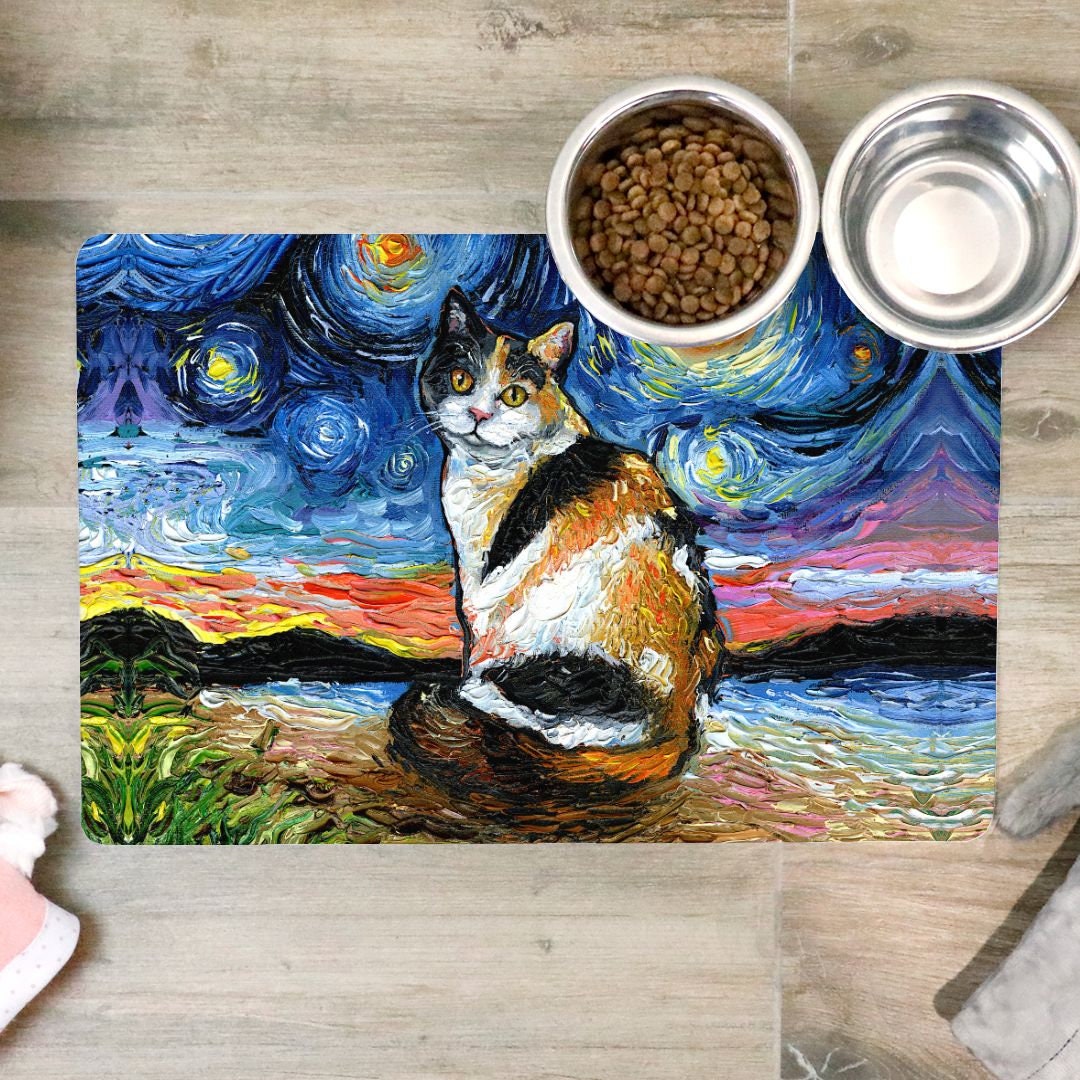 Pet Mat Calico Cat Starry Night Cat Feeding Mat Non slip Etsy pet-mat-calico-cat-starry-night-cat-feeding-mat-non-slip-etsy