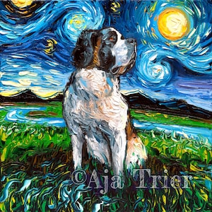Saint Bernard Starry Night dog Art CANVAS print by Aja choose size animal big dog lover animal wall art home decor