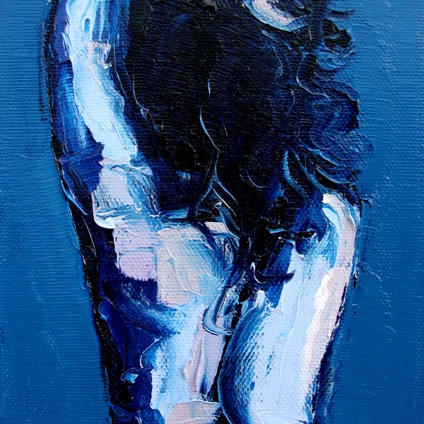 Stretched Canvas Wall Art - Femme 14 Abstract Nude Blue Artwork by Aja female figure Feminine Back Unique Home Decor