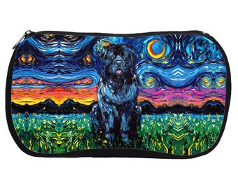 Newfoundland Newfie Dog Starry Night Art Cosmetic Bag Neoprene Rubber Colorful Makeup Pouch Travel Bag Art By Aja Artwork Gift