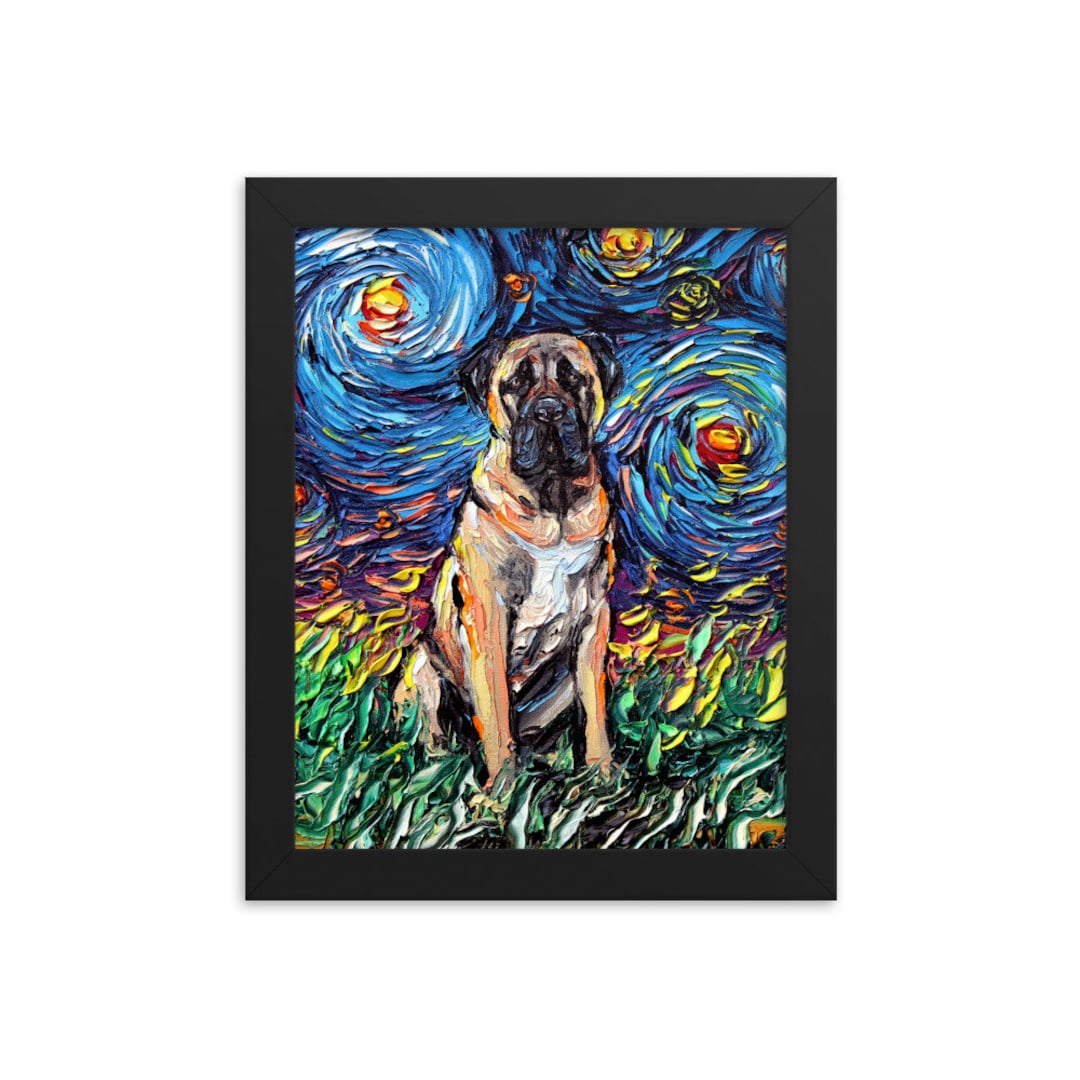 Bull Mastiff Framed Photo Paper Poster Art Starry Night Art Print Dog