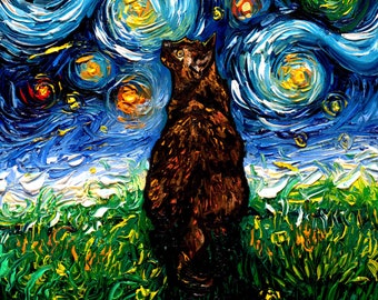 Tortoiseshell Cat Art CANVAS print Starry Night Ready to Hang wall decor artwork display by Aja animal home Tortie