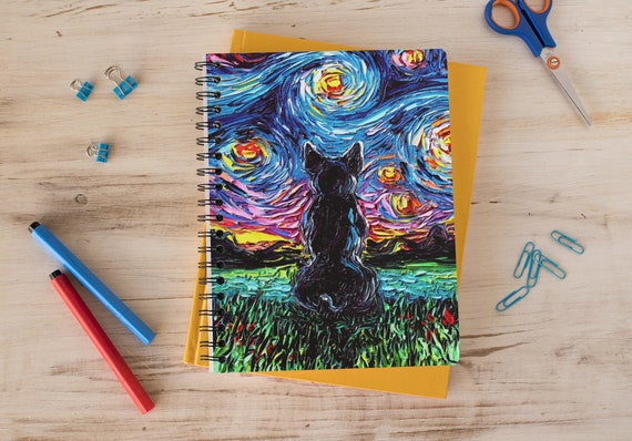 Spiral Notebook Frenchie Starry Night Soft Cover Journal Dog Lover Gift Idea School Supplies Office Stationary French Bulldog Art Notebook
