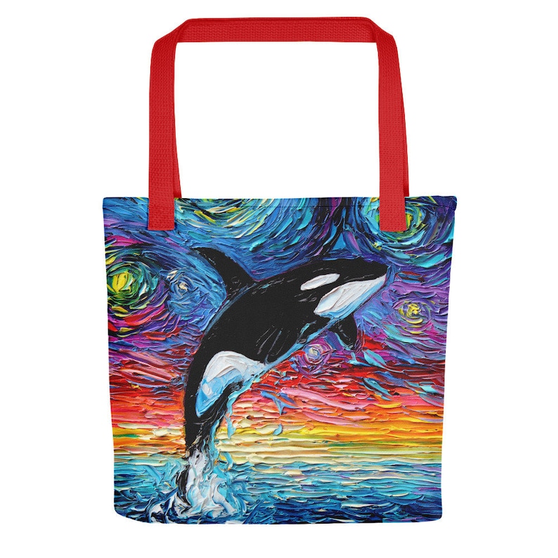Orca Whale Starry Night style Tote bag handbag artwork by Aja ocean seascape sea life beach bag
